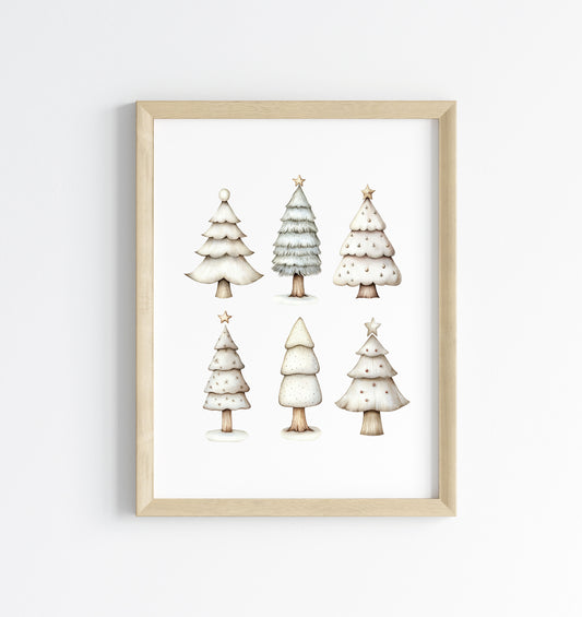 Christmas print, Scandi green beige Xmas trees Christmas Decor (Unframed)