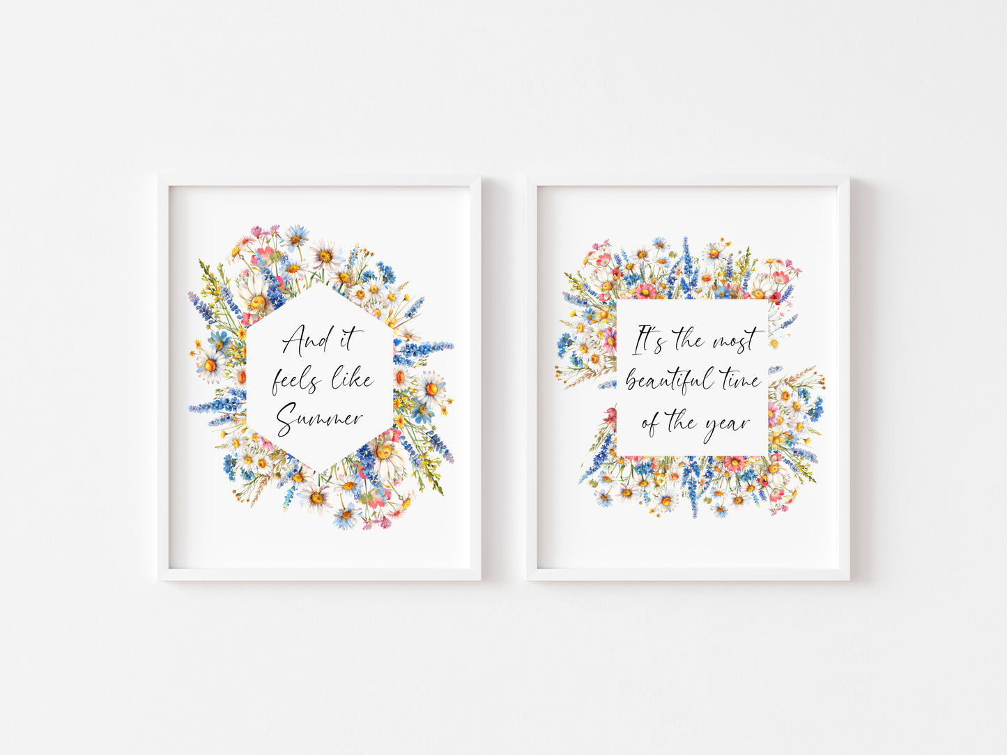 Set of 2 Summer prints, feels like summer, most beautiful time of the year wildflower seasonal unframed wall art poster prints, seasonal art