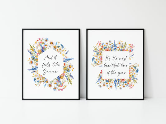 Set of 2 Summer prints, feels like summer, most beautiful time of the year wildflower seasonal unframed wall art poster prints, seasonal art