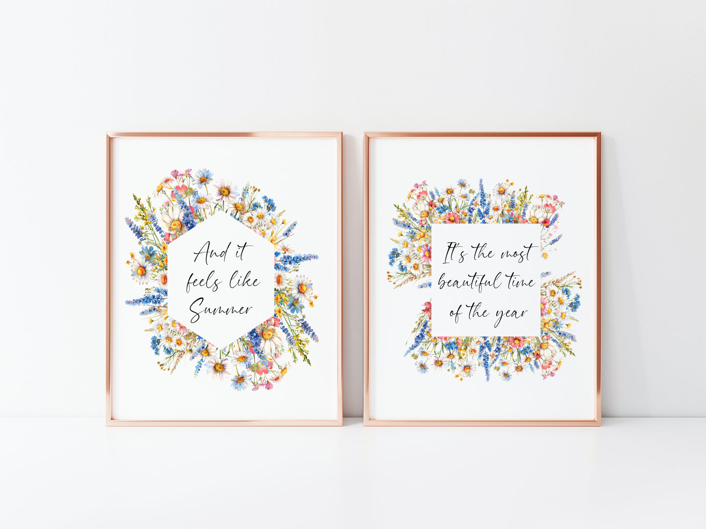 Set of 2 Summer prints, feels like summer, most beautiful time of the year wildflower seasonal unframed wall art poster prints, seasonal art
