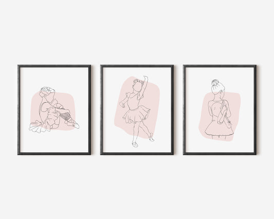 Set of 3 ballet/ballerina dance illustration pink abstract pastel bedroom, nursery unframed wall art prints