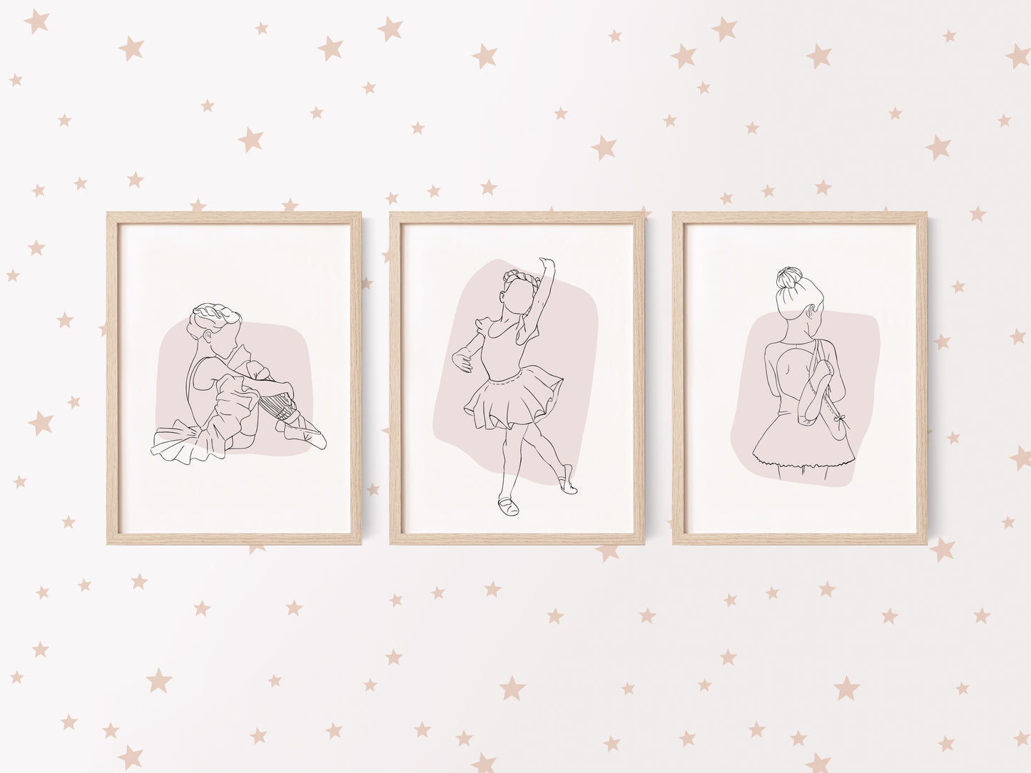 Set of 3 ballet/ballerina dance illustration pink abstract pastel bedroom, nursery unframed wall art prints