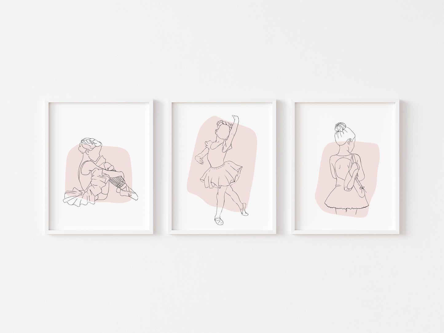 Set of 3 ballet/ballerina dance illustration pink abstract pastel bedroom, nursery unframed wall art prints