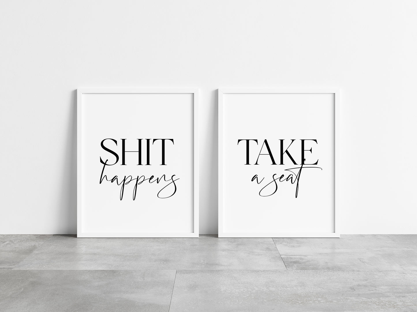 Set of 2 bathroom prints, Shit happens, take a seat funny unframed wall art poster prints
