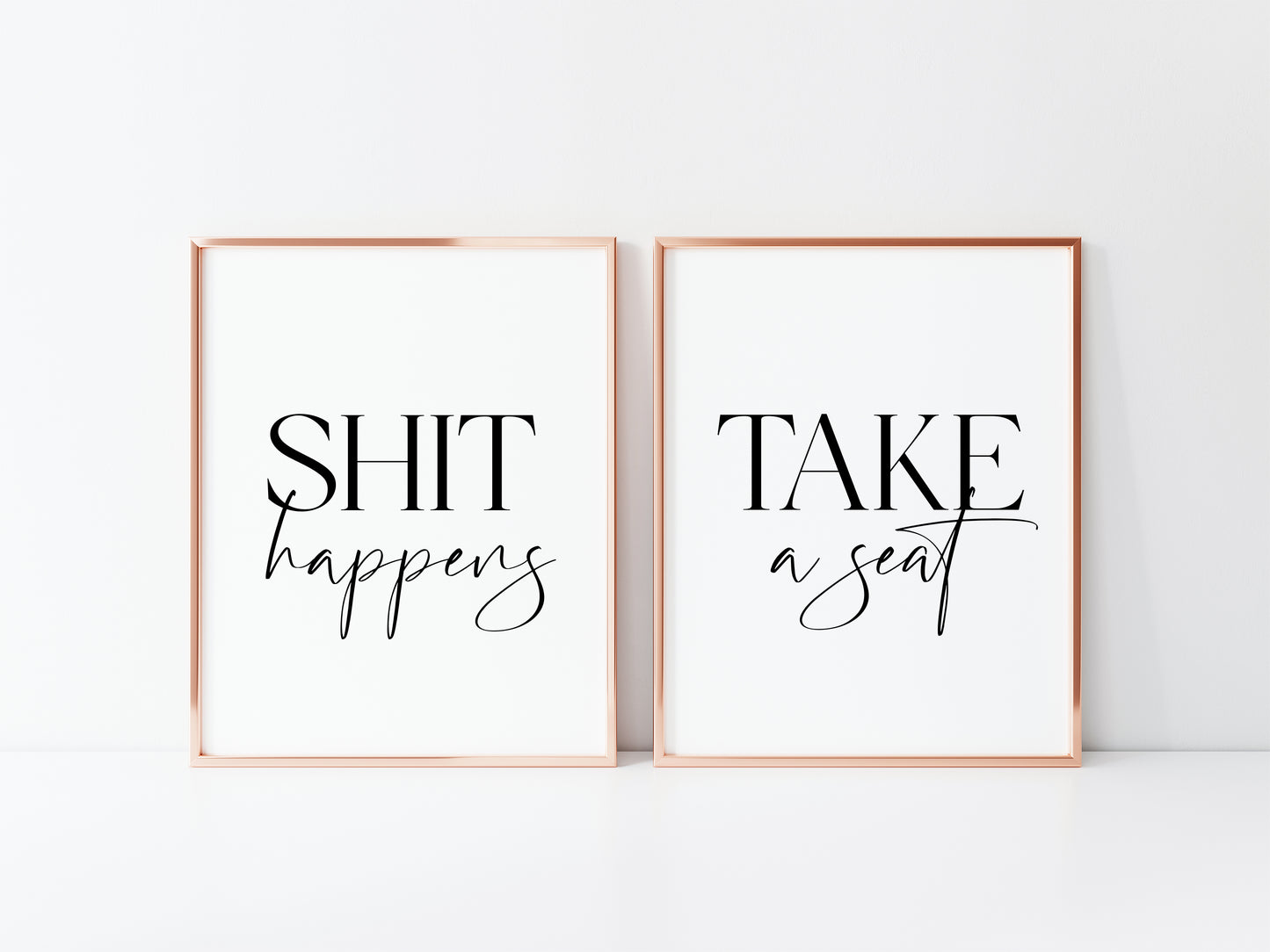 Set of 2 bathroom prints, Shit happens, take a seat funny unframed wall art poster prints