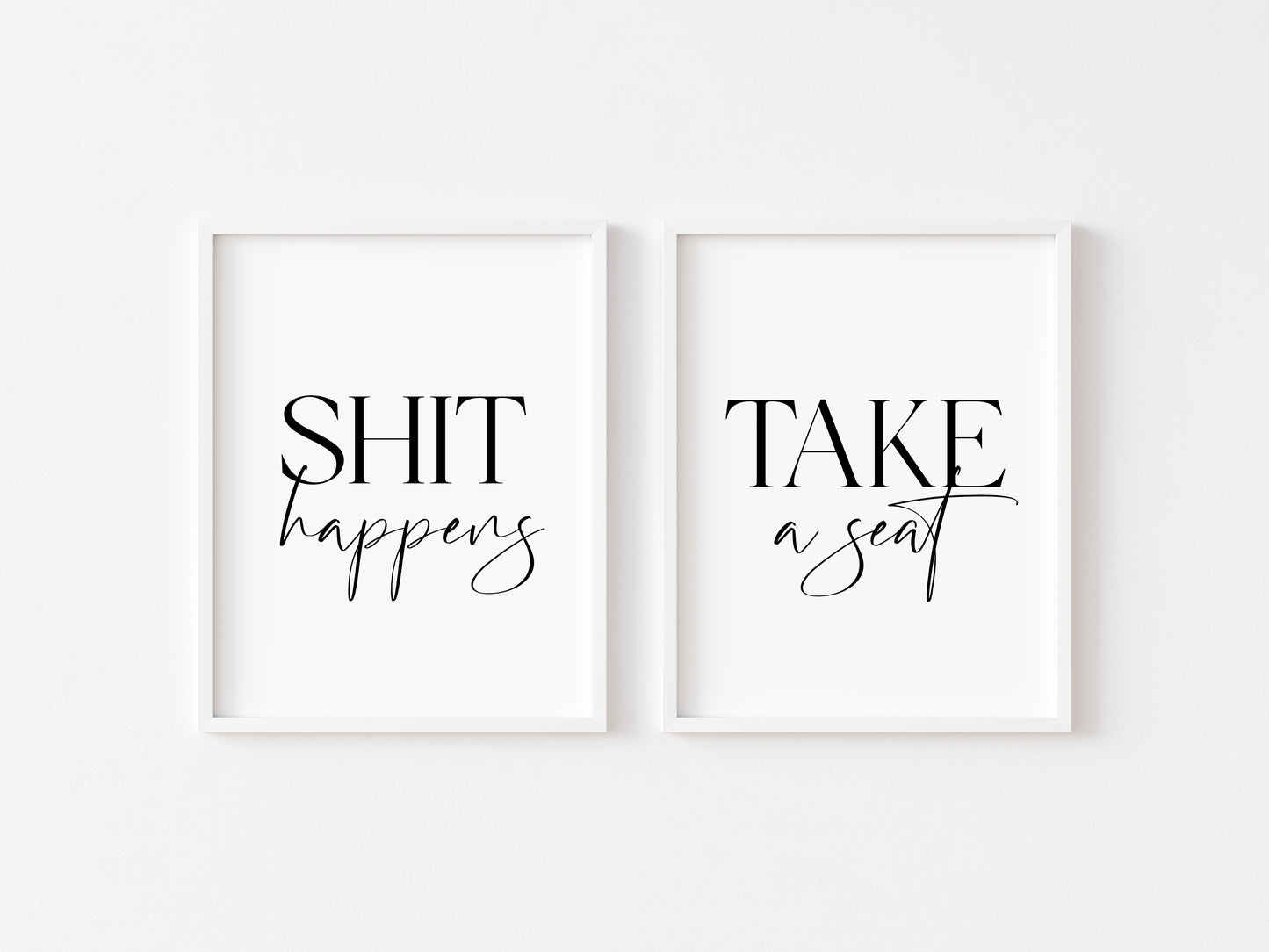 Set of 2 bathroom prints, Shit happens, take a seat funny unframed wall art poster prints