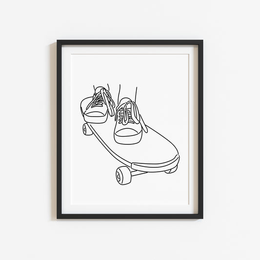 Skateboard skateboarding line drawing illustration skate bedroom unframed wall art poster print