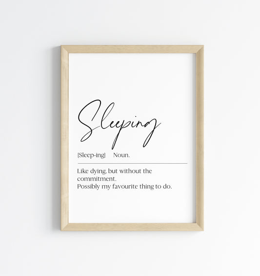 Sleeping definition, definitions, bedroom unframed wall art poster print