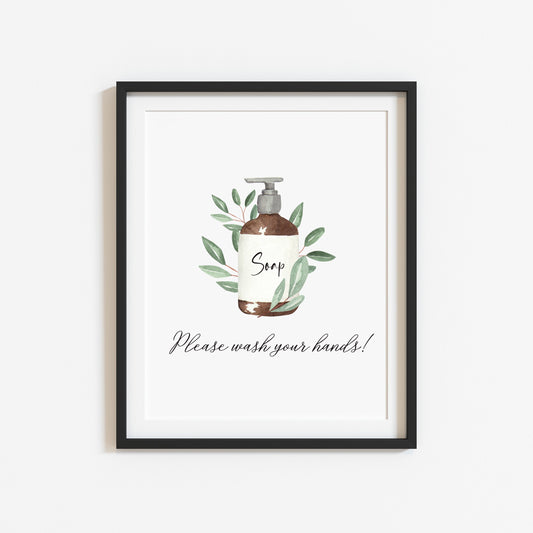 Please wash your hands botanical soap toilet watercolour sign unframed wall art poster print