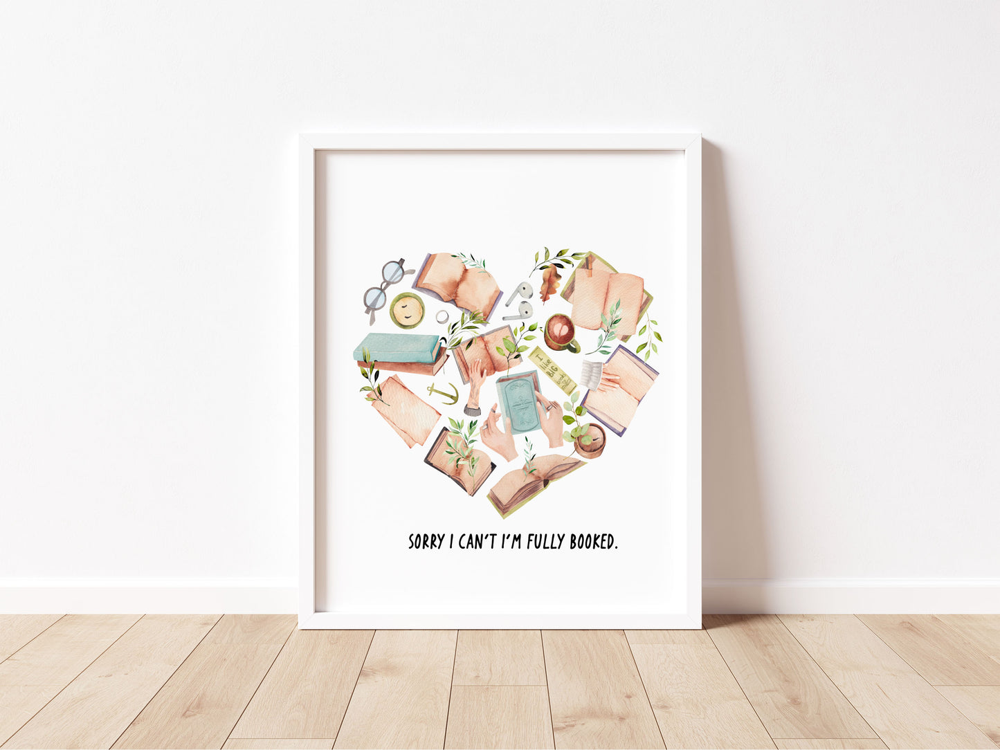 Book Heart print, Sorry I can't I'm fully booked Book Lover Wall Art (unframed)