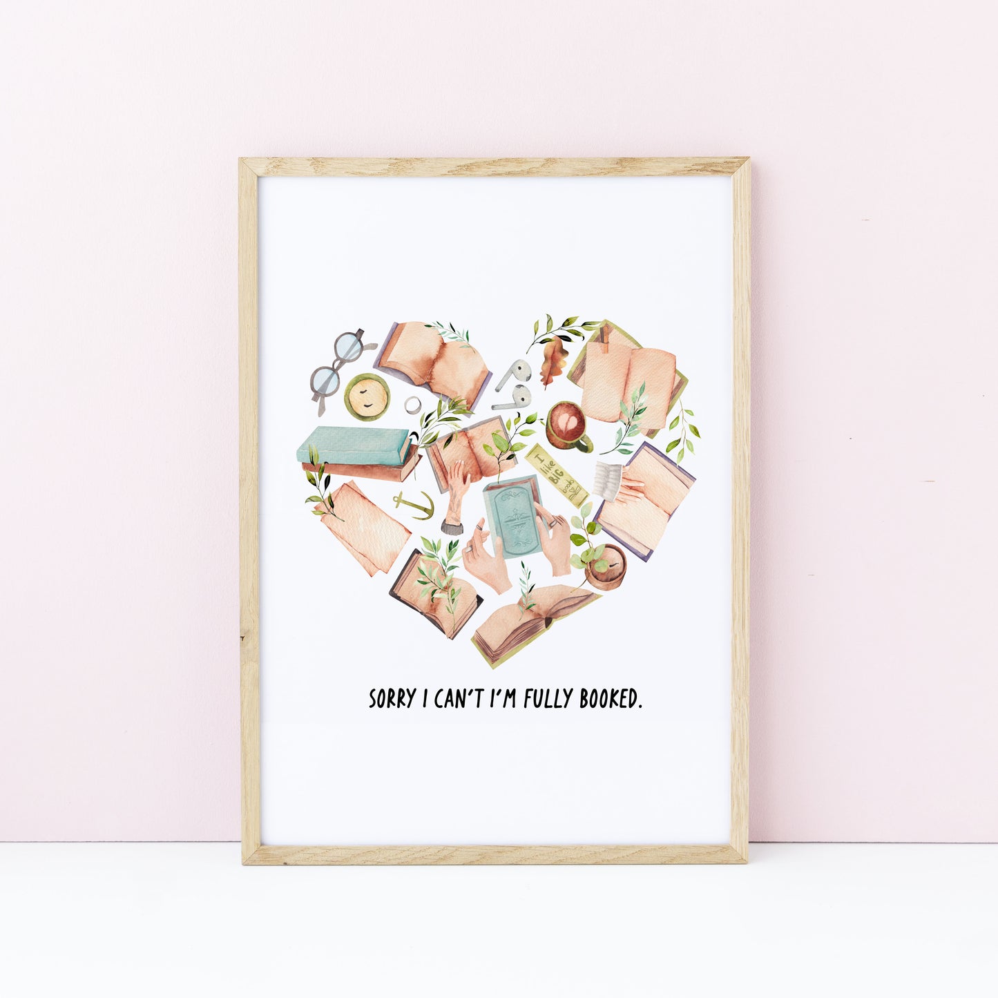 Book Heart print, Sorry I can't I'm fully booked Book Lover Wall Art (unframed)