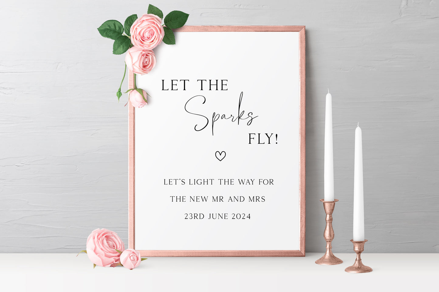 Wedding sign print, let the sparks fly, light the way, new mr & mrs watercolour sparklers illustration unframed wall art poster print