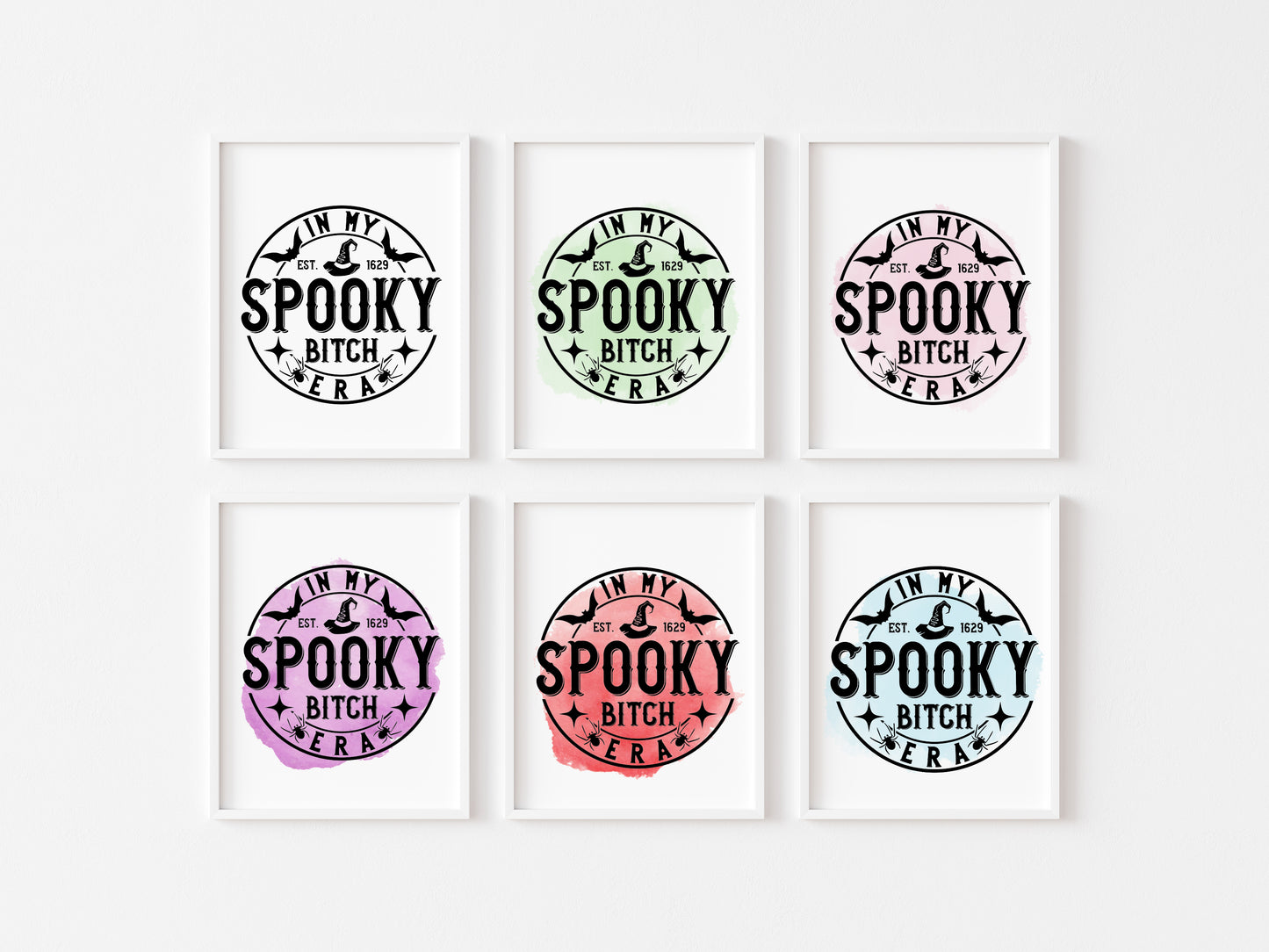 In my spooky b*tch era! Black, green, pink, purple, red, blue watercolour funny halloween unframed wall art poster print