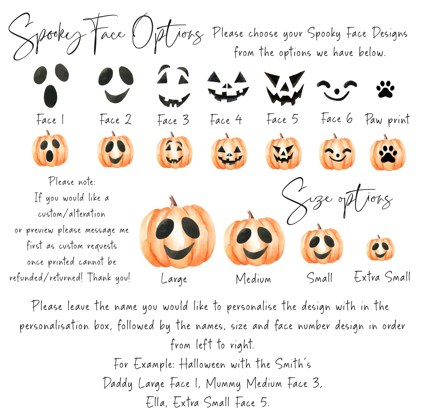 Halloween Family Pumpkin personalised print, choose your own, spooky face pumpkin halloween autumn personalised unframed wall art poster print