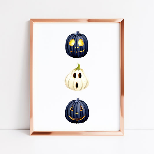 Halloween autumn spooky face pumpkin trio set illustration fall unframed wall art poster print