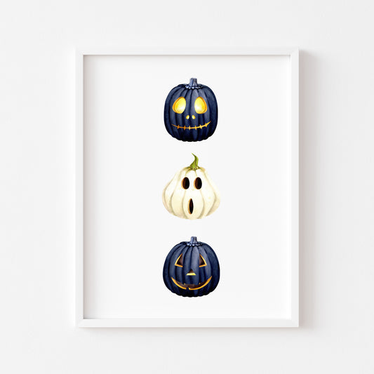 Halloween autumn spooky face pumpkin trio set illustration fall unframed wall art poster print