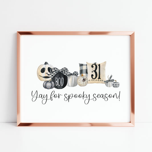 Yay for spooky season monochrome landscape spooky halloween unframed wall art poster print