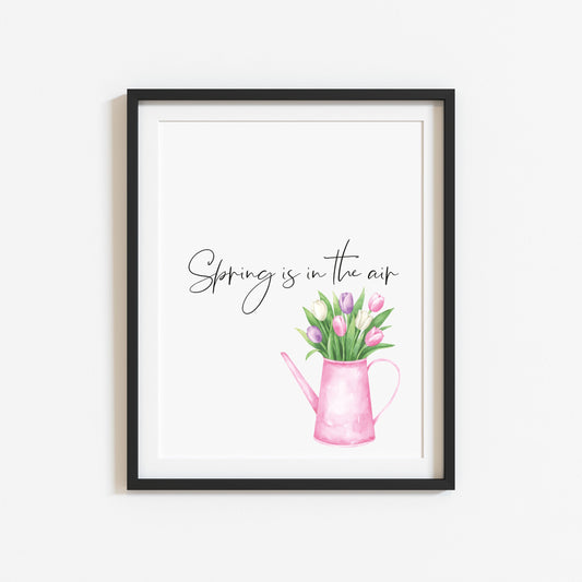 Hello Spring, pink spring tulips floral watercolour spring seasonal unframed wall art poster print