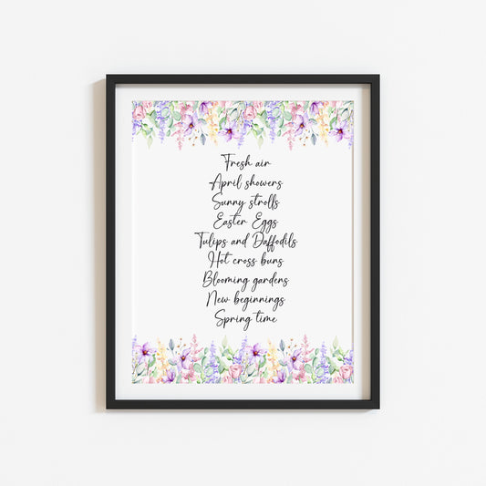 Spring definition watercolour pastel spring colours floral bordered home unframed wall art poster print