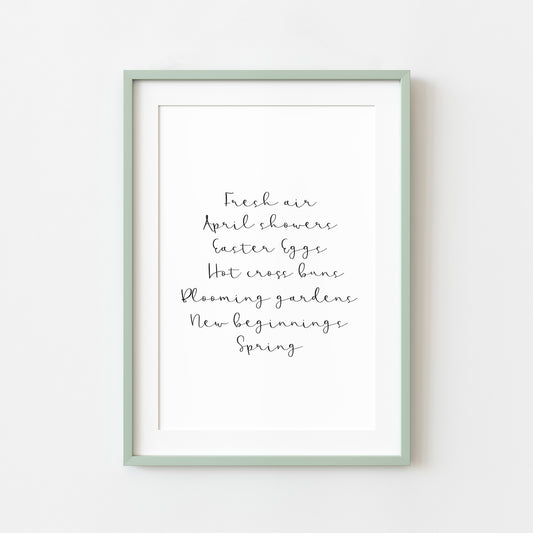 Spring definition, spring favourites description unframed wall art poster print