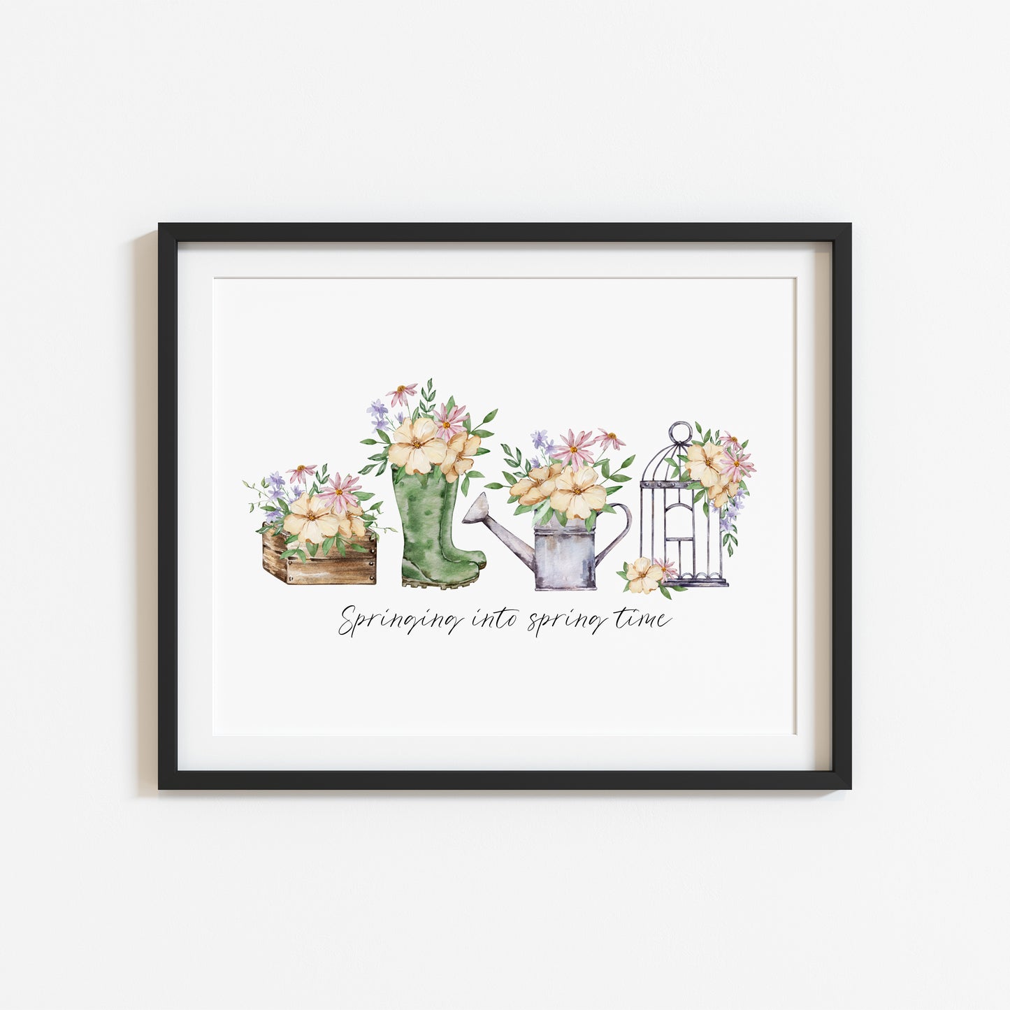Springing into spring time gardening floral watercolour seasonal landscape home bedroom unframed wall art poster print