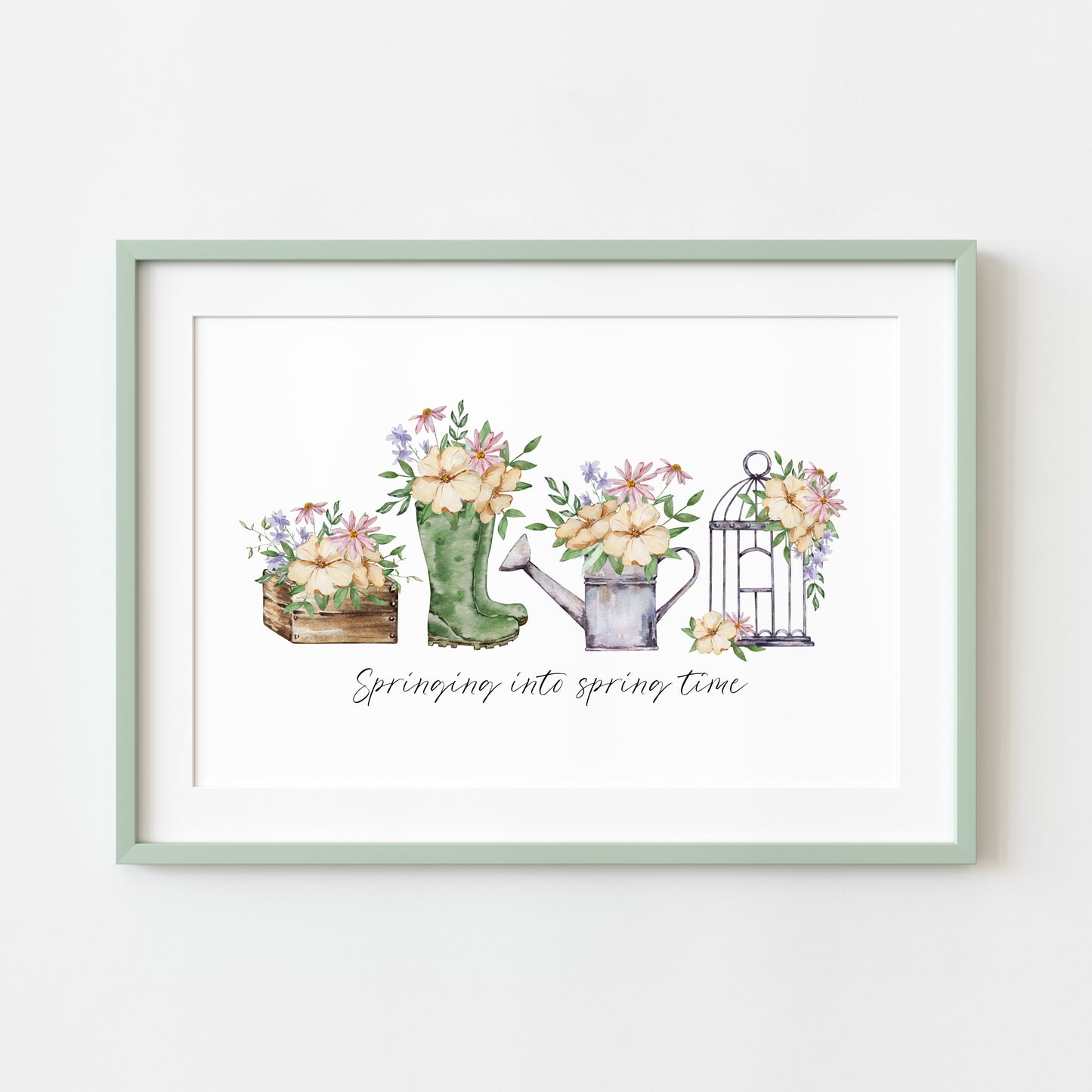 Springing into spring time gardening floral watercolour seasonal landscape home bedroom unframed wall art poster print