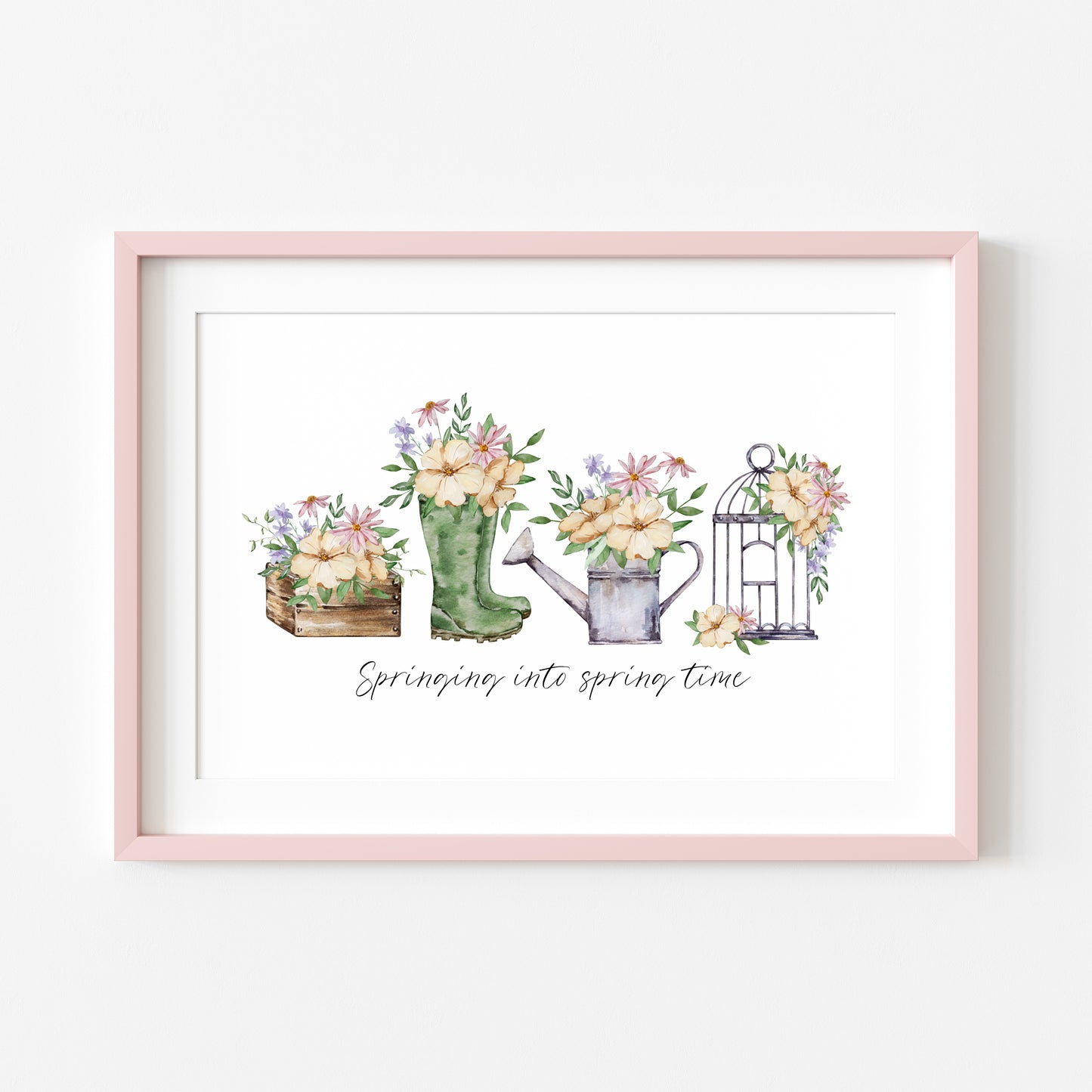 Springing into spring time gardening floral watercolour seasonal landscape home bedroom unframed wall art poster print