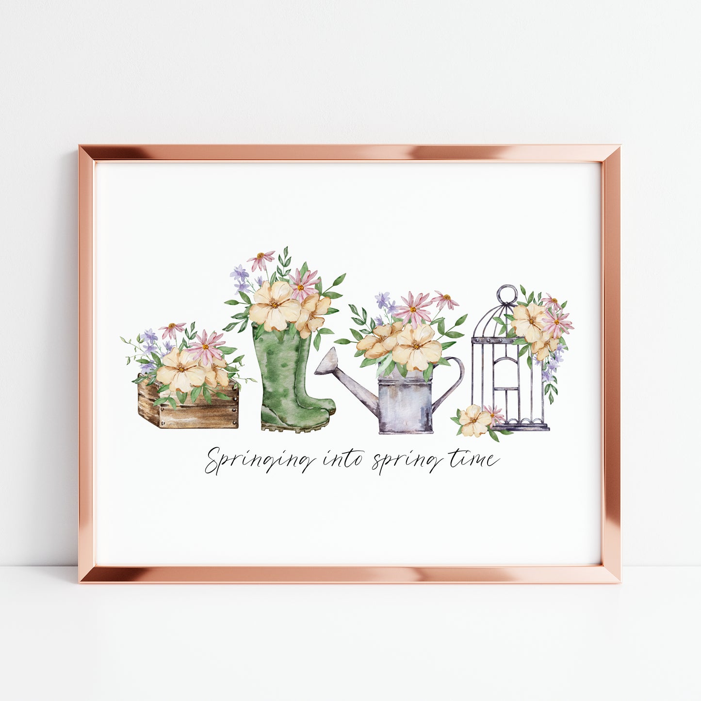 Springing into spring time gardening floral watercolour seasonal landscape home bedroom unframed wall art poster print