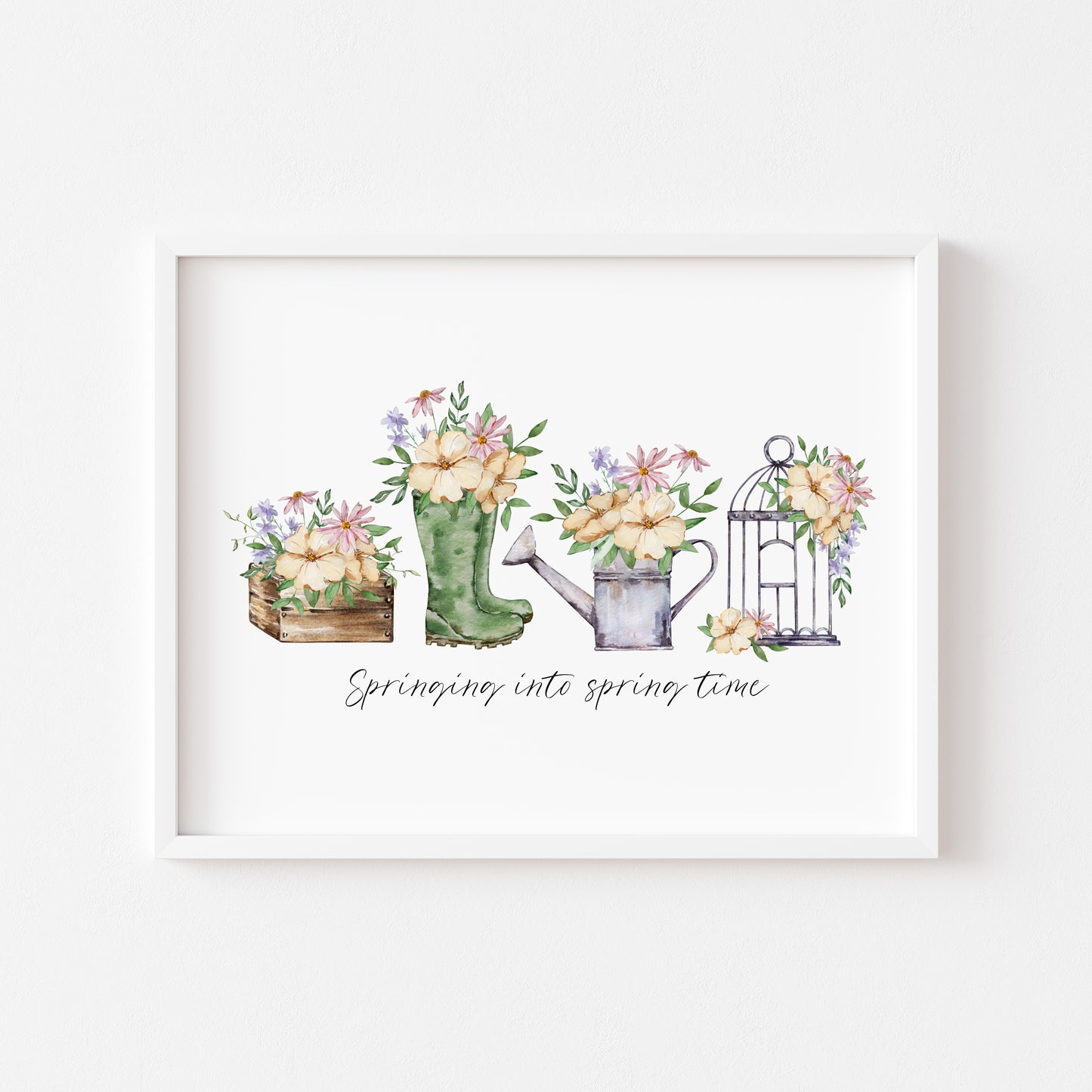 Springing into spring time gardening floral watercolour seasonal landscape home bedroom unframed wall art poster print