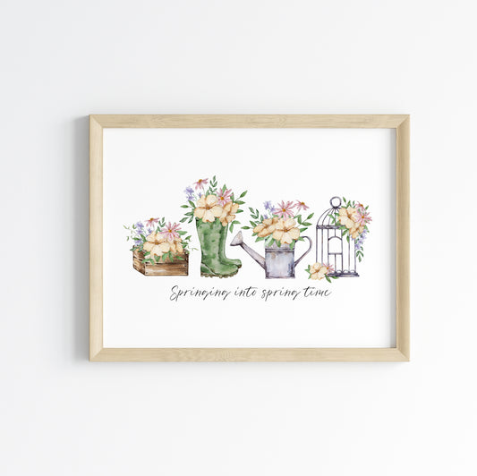 Springing into spring time gardening floral watercolour seasonal landscape home bedroom unframed wall art poster print