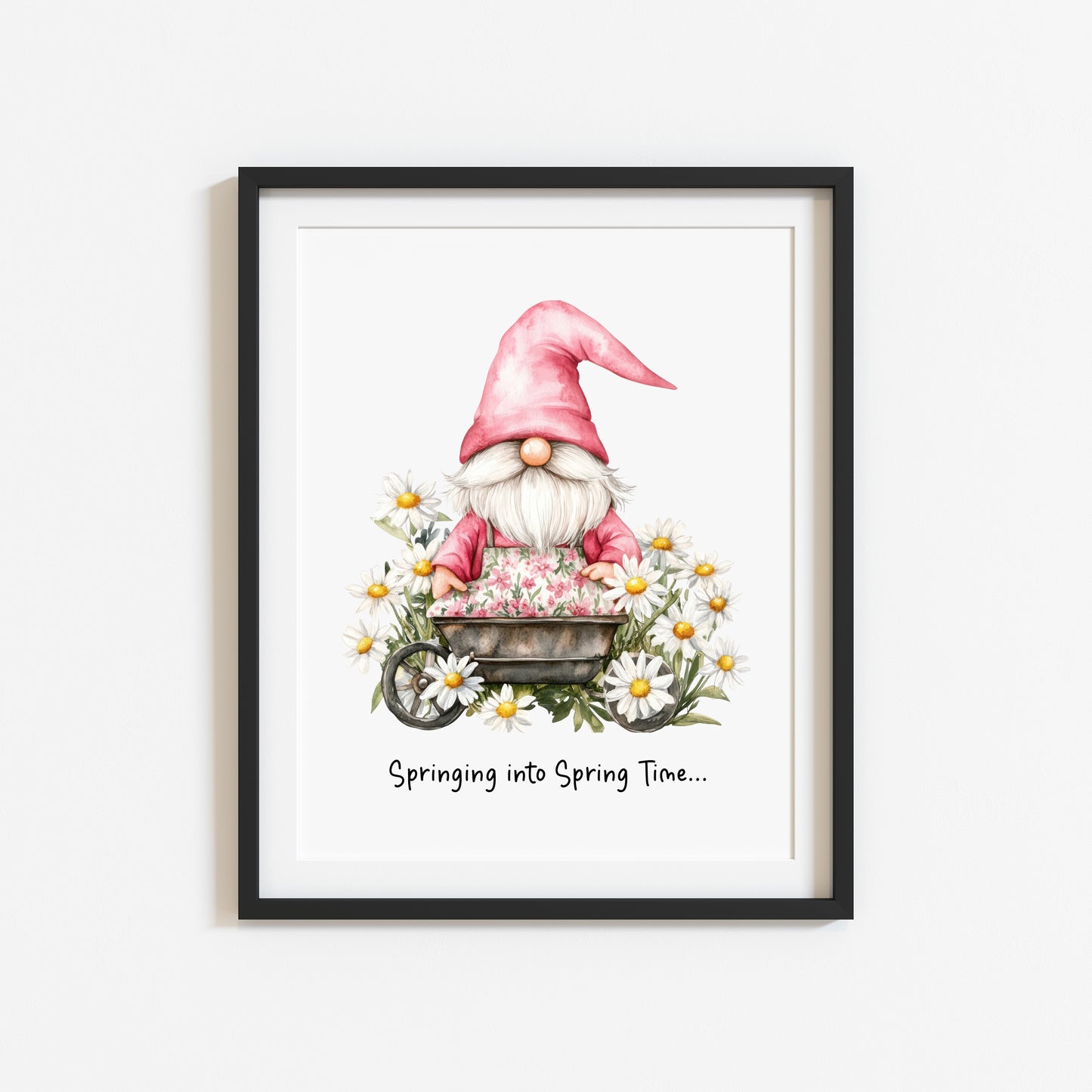 Springing into Spring time pink gnome gonk garden flowers spring home bedroom unframed wall art poster print