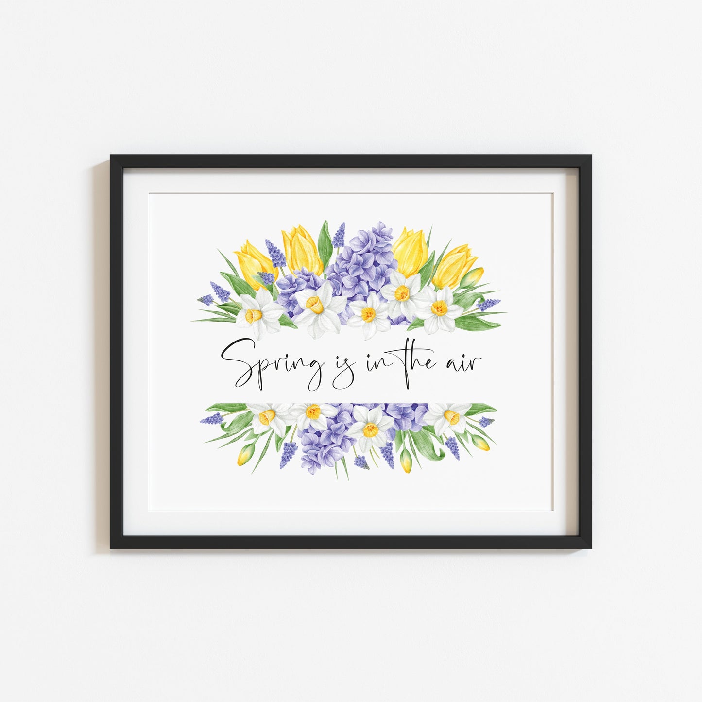 Spring is in the air landscape spring tulips and daffodils floral wreath illustration unframed wall art poster print