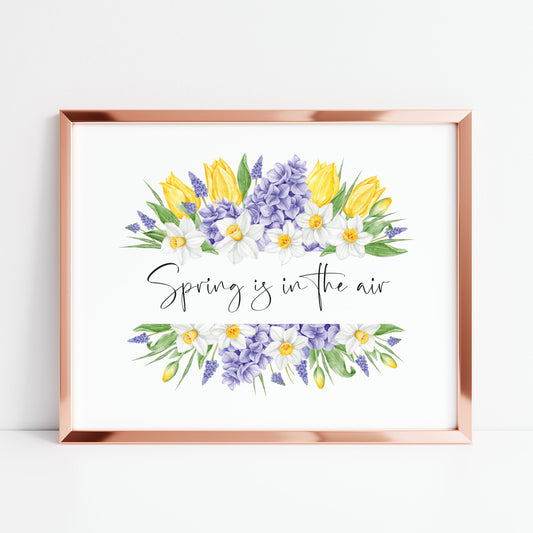 Spring is in the air landscape spring tulips and daffodils floral wreath illustration unframed wall art poster print