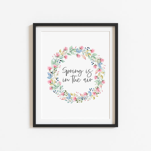 Spring is in the air pink floral wreath illustration seasonal unframed wall art poster print