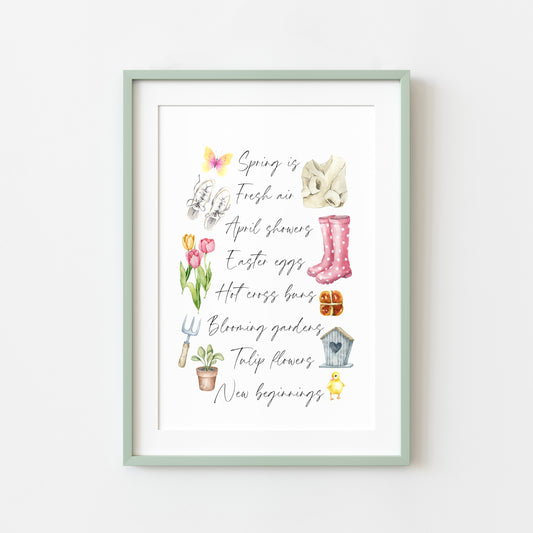 Spring Easter favourites, spring description watercolour seasonal home bedroom unframed wall art poster print,spring accessories, spring art