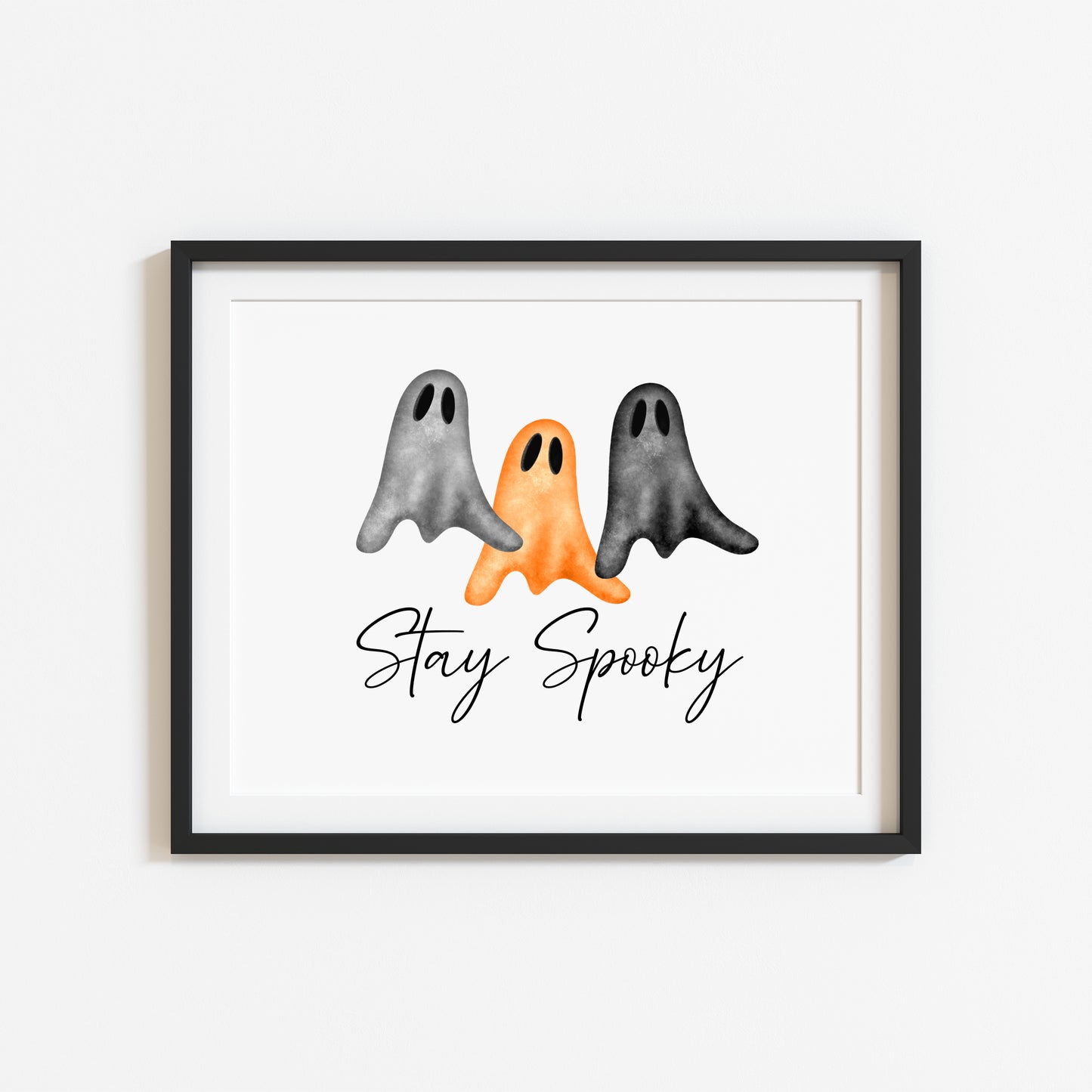 Stay spooky watercolour ghost trio halloween landscape watercolour illustration unframed wall art poster print