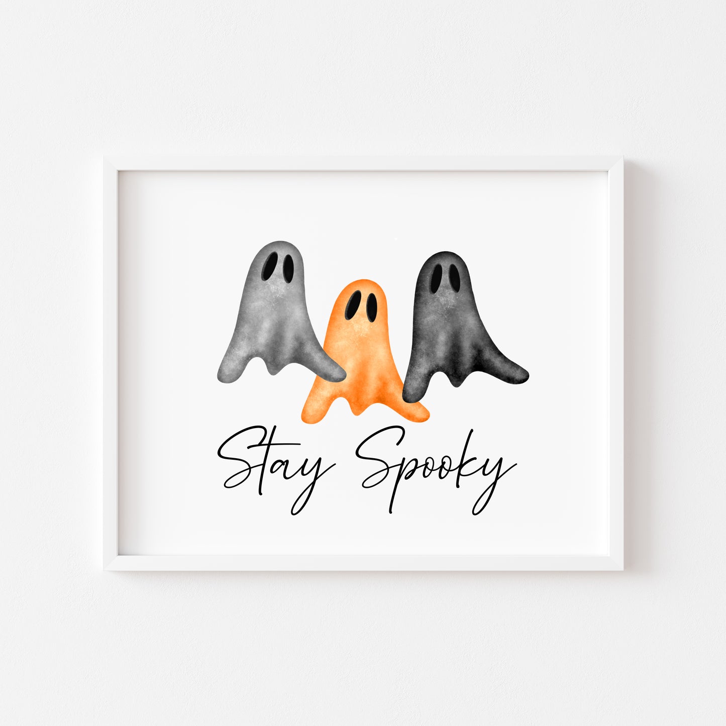 Stay spooky watercolour ghost trio halloween landscape watercolour illustration unframed wall art poster print
