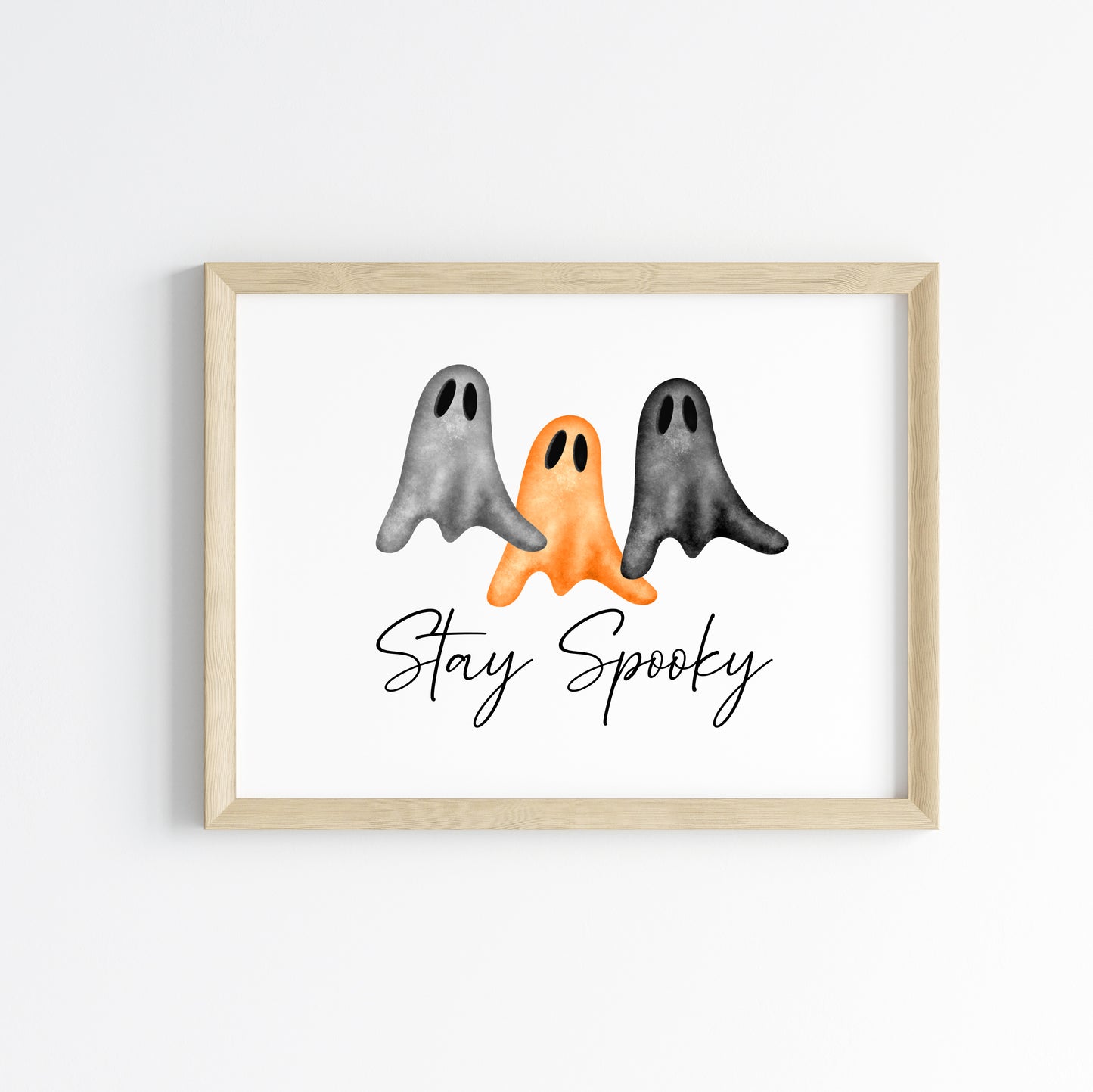 Stay spooky watercolour ghost trio halloween landscape watercolour illustration unframed wall art poster print
