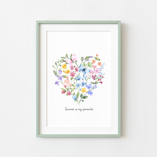 Summer is my favourite wildflowers and butterflies heart home summer unframed wall art poster print