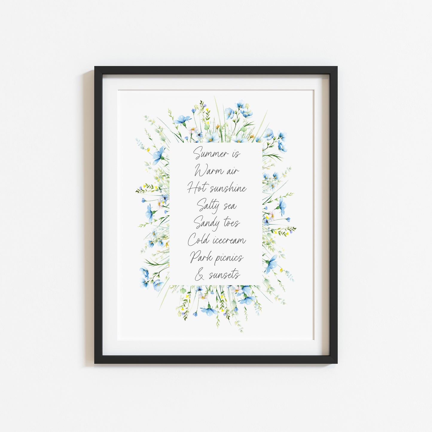Summer print summer favourites blue wildflower watercolour wreath unframed wall art poster print