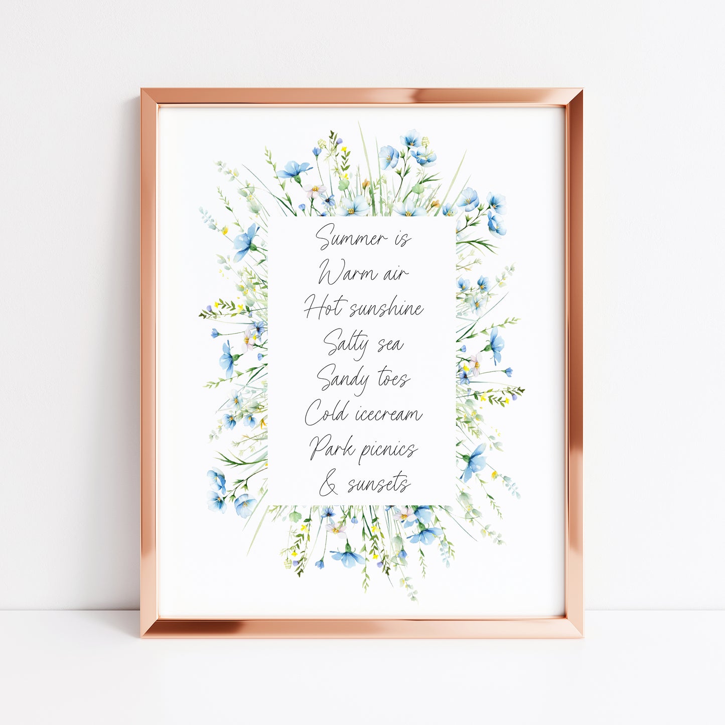Summer print summer favourites blue wildflower watercolour wreath unframed wall art poster print