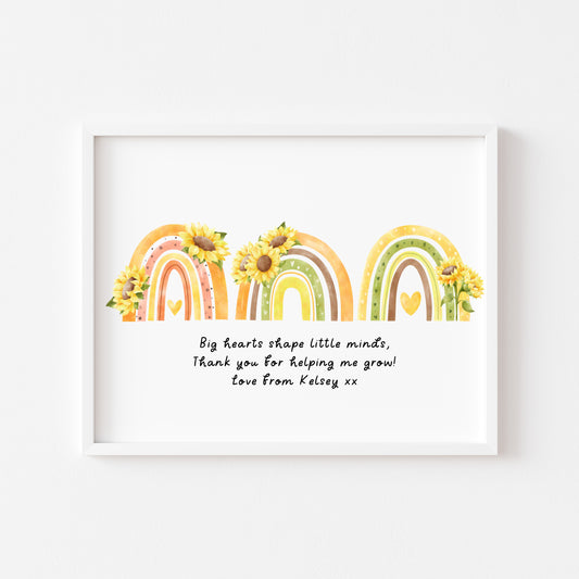 Personalised rainbow Big hearts shape little minds thank you for helping me grow end of year teacher gifts unframed wall art poster print