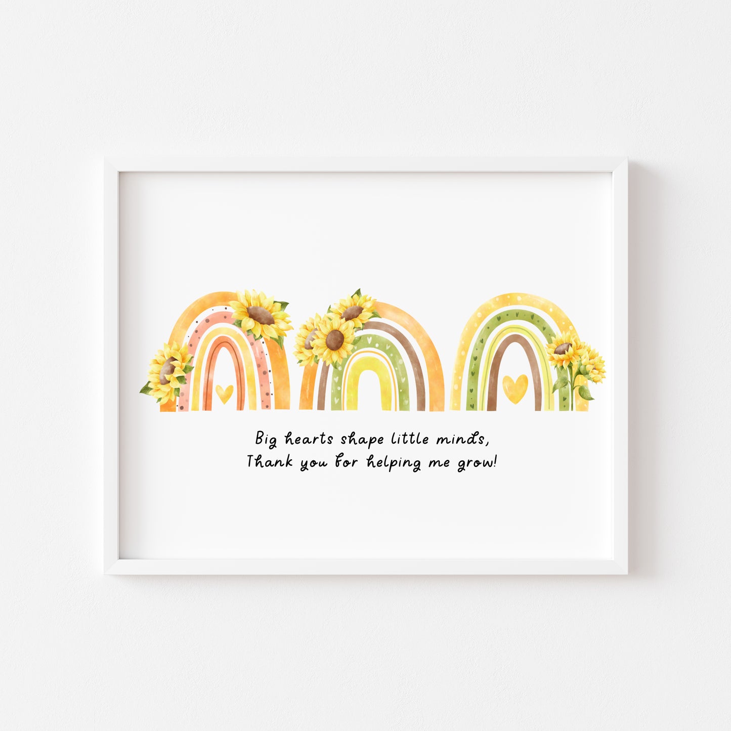 Personalised rainbow Big hearts shape little minds thank you for helping me grow end of year teacher gifts unframed wall art poster print