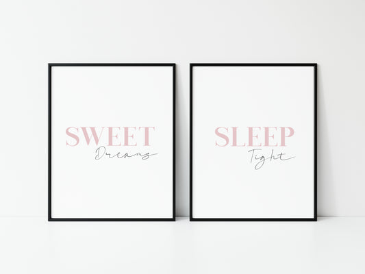 Sweet dreams sleep tight pink mauve set of 2 bedroom home unframed wall art poster prints