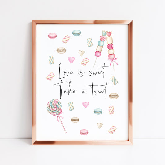 Sweet sign, Wedding sign, Love is sweet take a treat watercolour pastel sweet treats wedding sign unframed wall art poster print