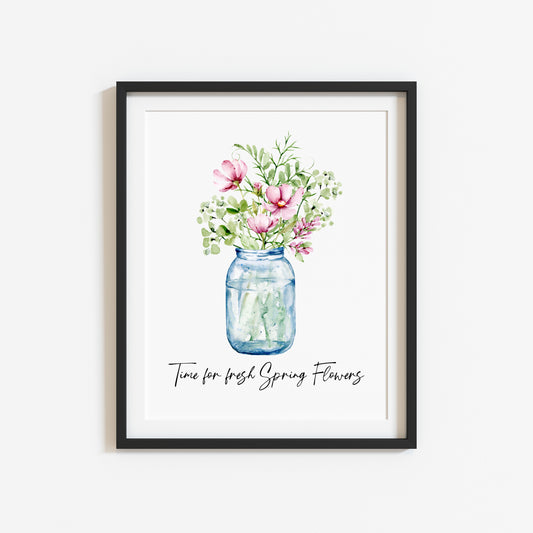 Time for fresh Spring Flowers watercolour floral bouquet seasonal home unframed wall art poster print