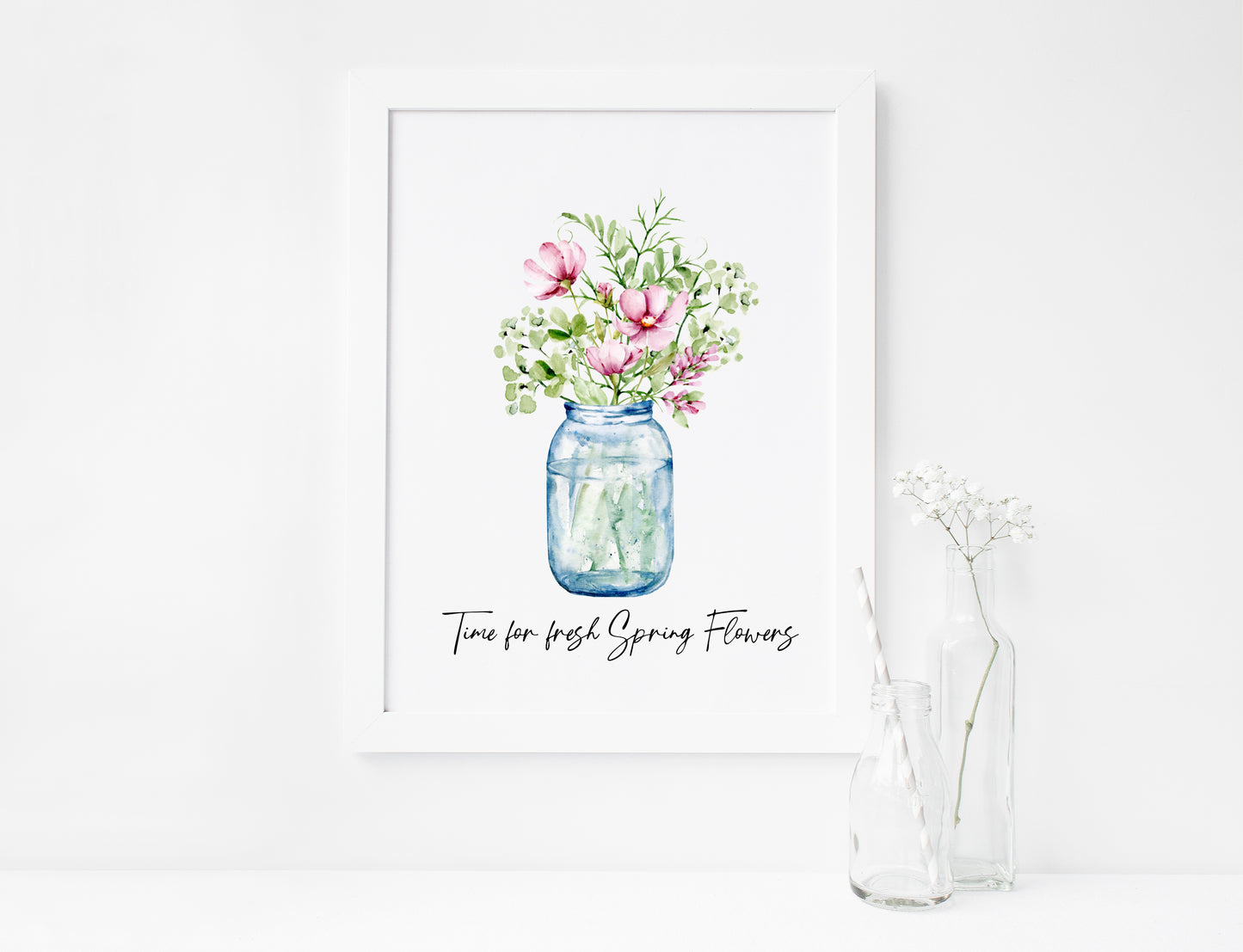 Time for fresh Spring Flowers watercolour floral bouquet seasonal home unframed wall art poster print