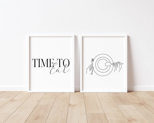 Set of 2 kitchen prints time to eat kitchen prints unframed wall art poster prints kitchen accessories kitchen art set