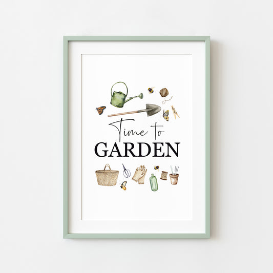 Gardening print Time to garden watercolour gardening seasonal unframed wall art poster print