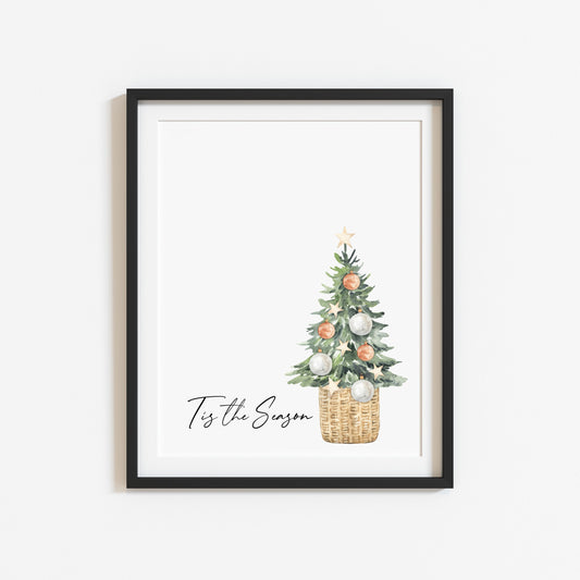 Tis the season watercolour Christmas Tree xmas seasonal unframed wall art poster print